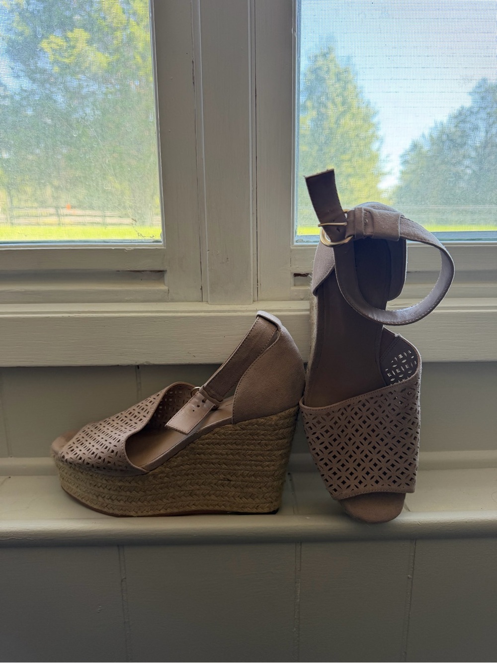 14th & Union Taupe Perforated Espadrille Wedge Sandals